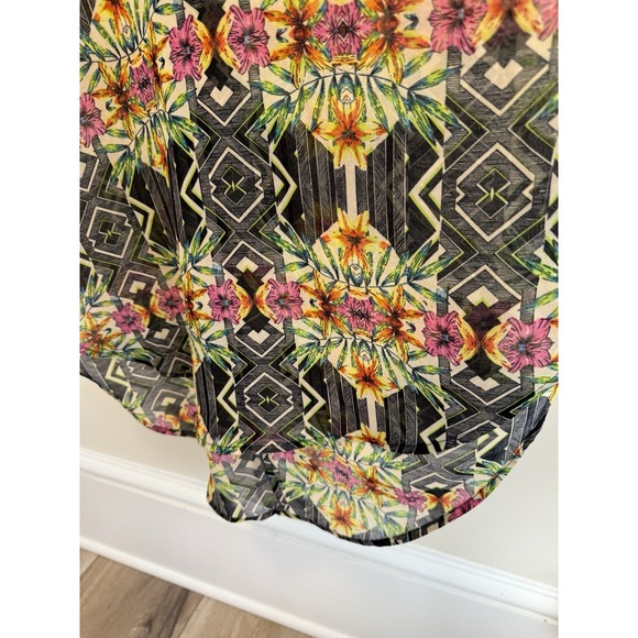 ASTR Caftan Sheer Swim Cover Up Small Black Multicolor Floral - Picture 4 of 5